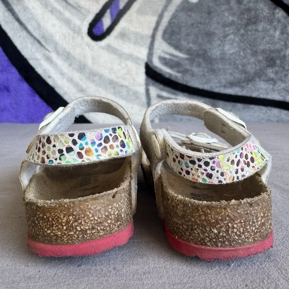 Size 28/c10 - Birkenstock Girls' White Taormina Mosaic Sandals